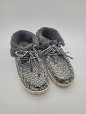 Hey Dude Britt Herringbone Gray Fur Line Slip On Ankle Mocs Women's Size 6